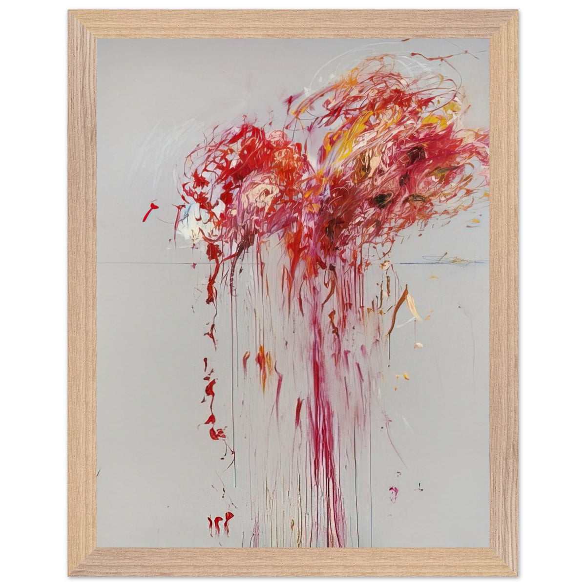 Nine Discourses on Commodus, Part VIII by Cy Twombly, framed art print, energetic red and crimson strokes, expressive pink and orange forms, 27x35 cm (11x14 in), wood frame