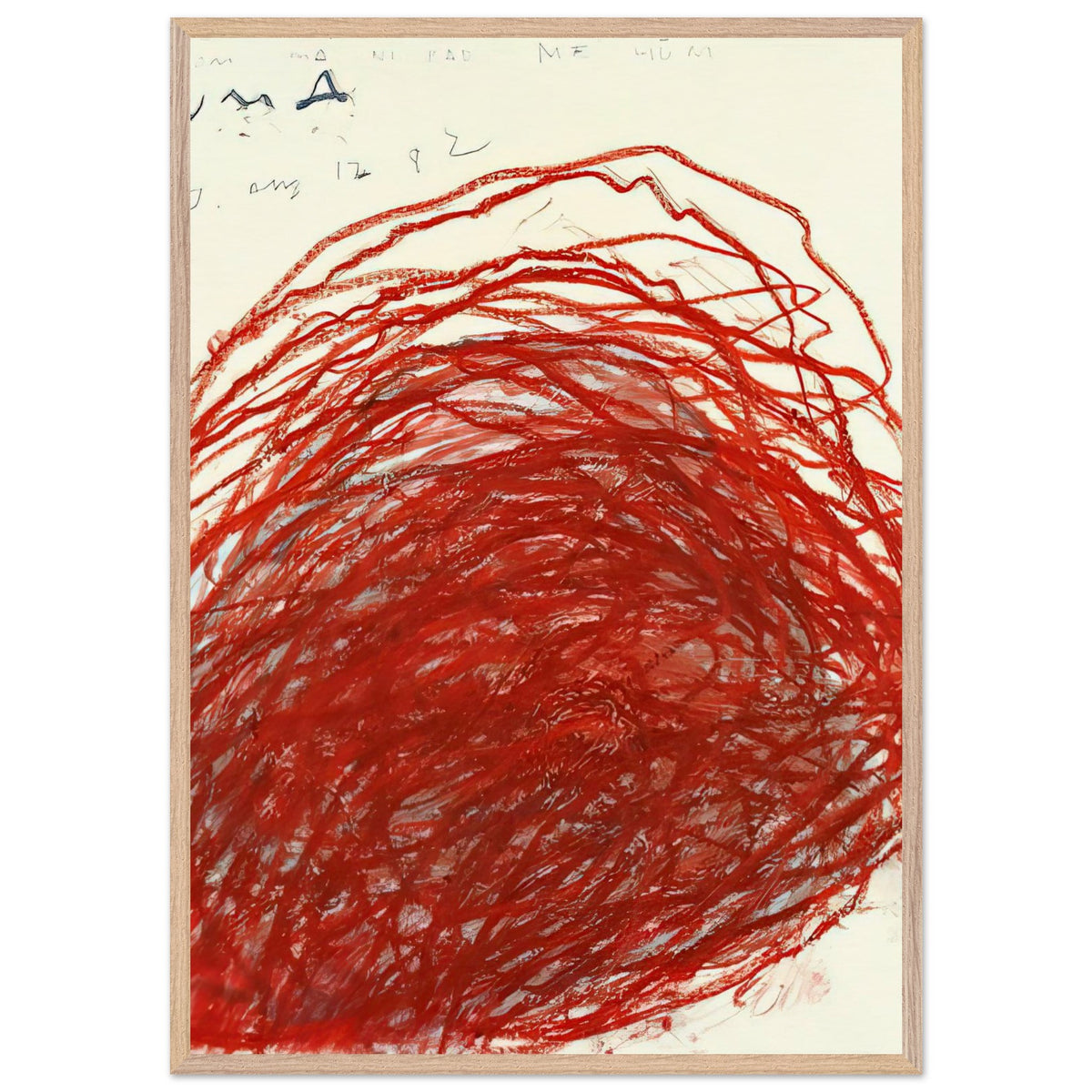 Suma by Cy Twombly, framed art print, sweeping red and crimson lines that overlap and curve across a warm, 50x70 cm (20x28 in), black frame