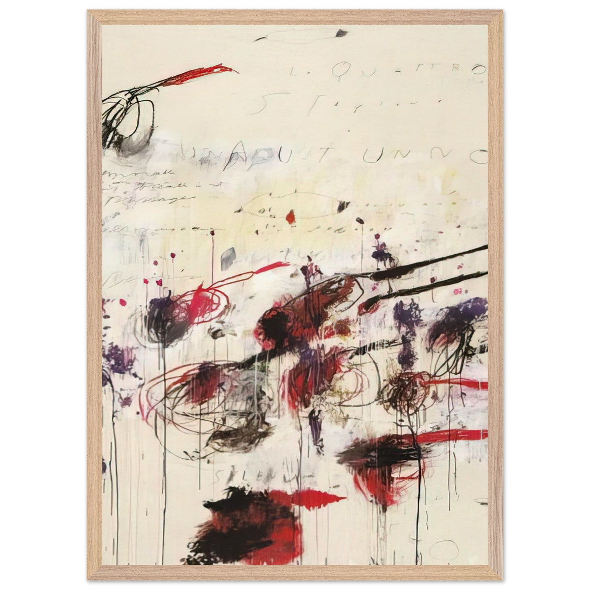 Quattro Stagioni: Autunno by Cy Twombly, framed art print, sweeping brushstrokes, spontaneous scribbles, 50x70 cm (20x28 in), wood frame