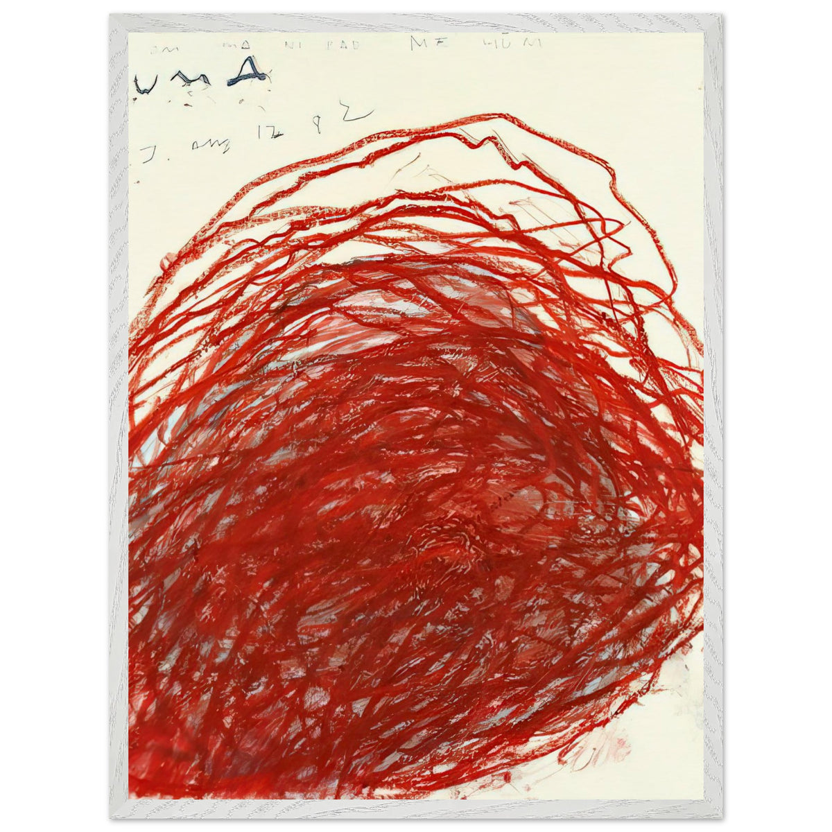 Suma by Cy Twombly, framed art print, sweeping red and crimson lines that overlap and curve across a warm, 60x80 cm (24x32 in), white frame