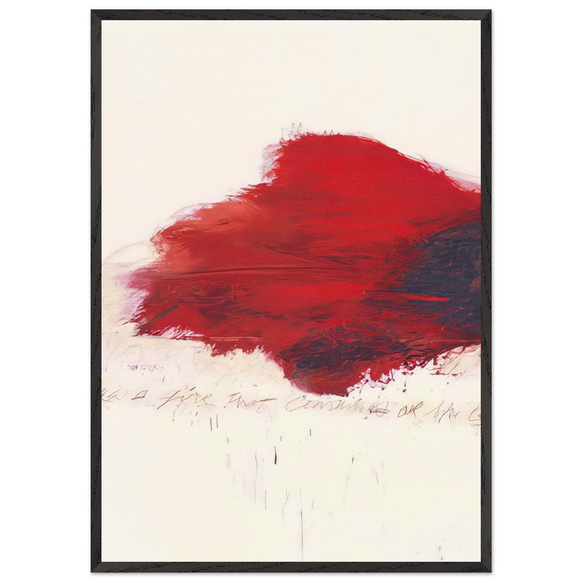The Fire that Consumes All Before It by Cy Twombly, framed art print, 27x35 cm / 11x14″, White frame; a sweeping expanse of crimson red, layered brushstrokes
