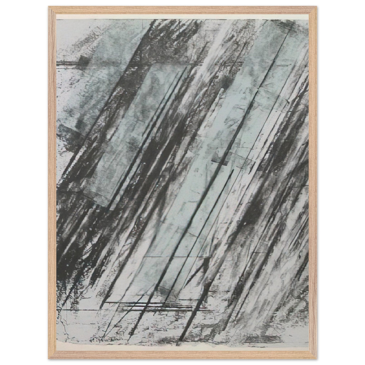 Untitled (Bastian 38) by Cy Twombly, framed art print, powerful diagonal strokes, layered black and gray marks, 60x80 cm (24x32 in), white frame