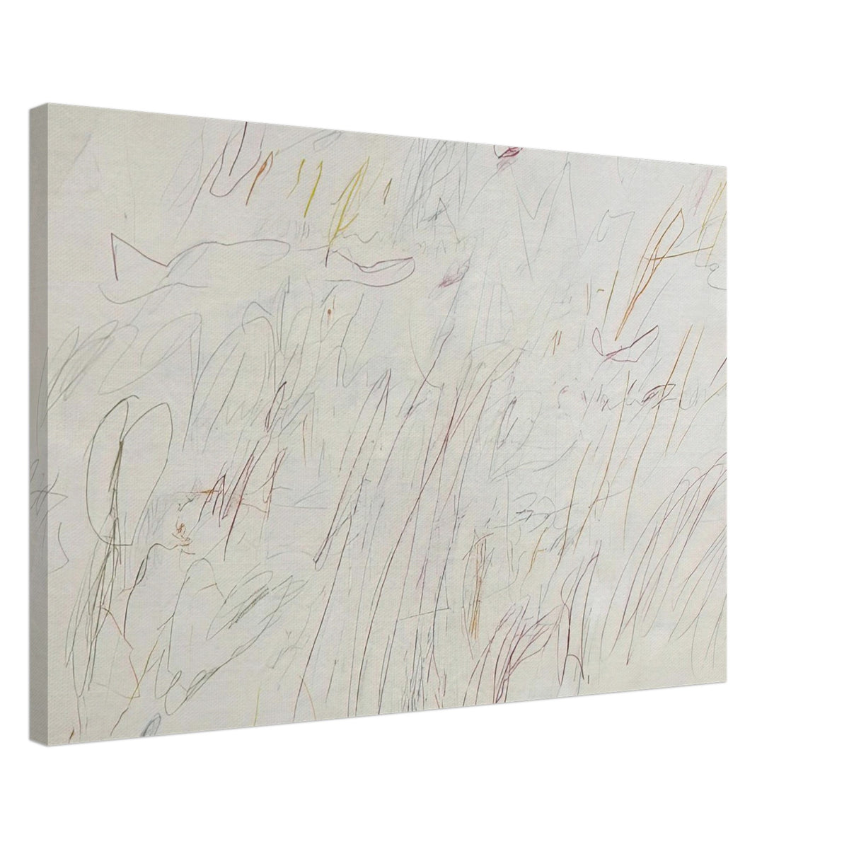 Olympia by Cy Twombly canvas print, 70 × 100 cm / 28 × 40 in: a pale ivory background covered with delicate linear gestures, spontaneous scribbles, overlapping forms….