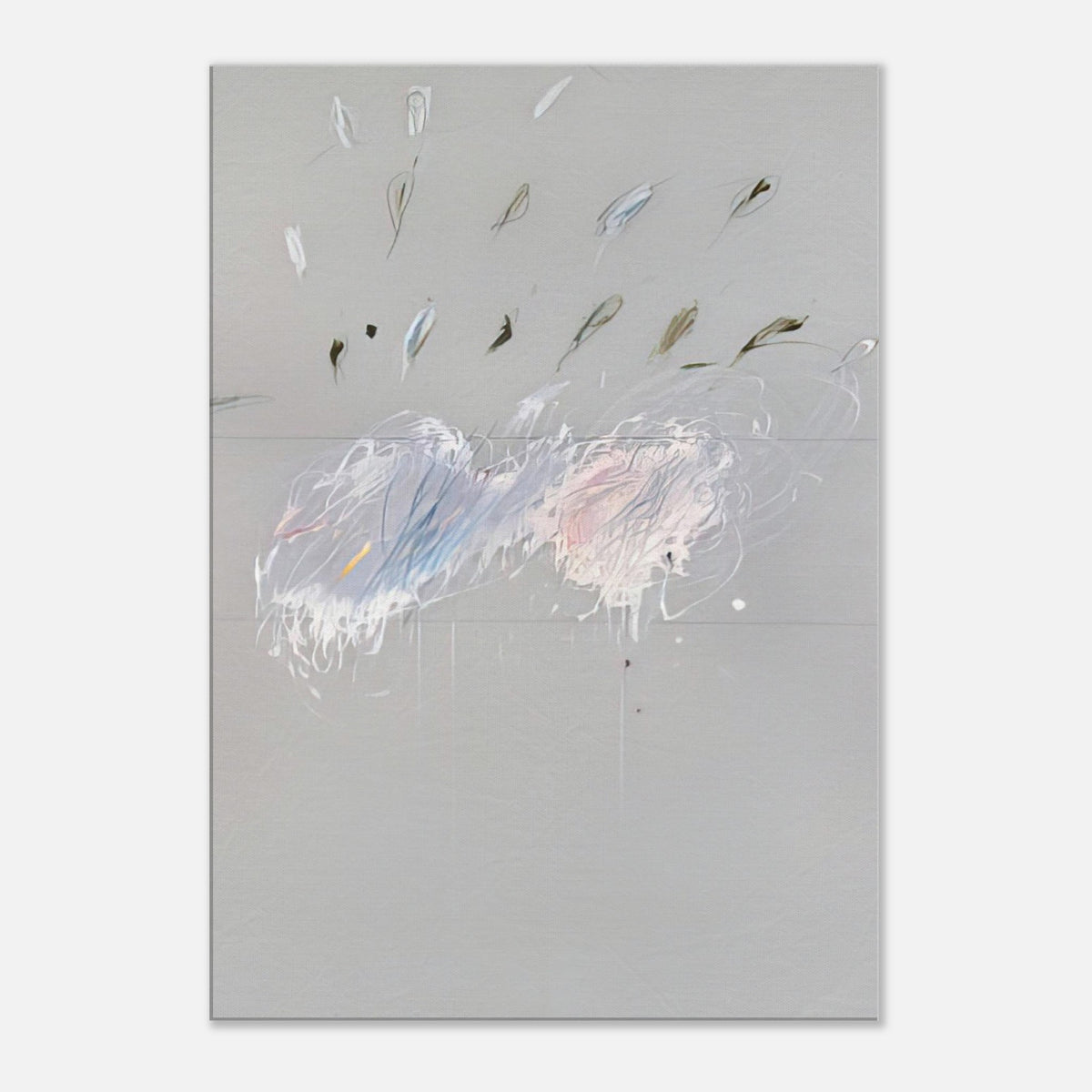 Nine Discourses on Commodus, Part VI by Cy Twombly, canvas print, soft gray background with delicate white brushstrokes, subtle blue