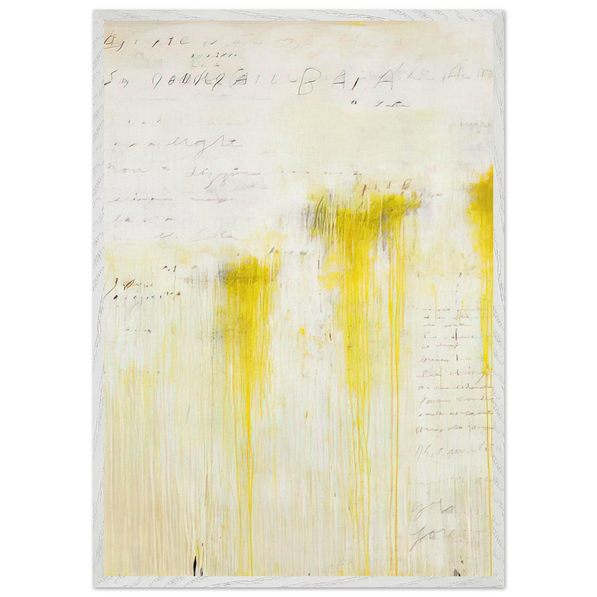 Quattro Stagioni II. Estate by Cy Twombly, framed art print, luminous yellow washes, subtle orange details, 60x80 cm (24x32 in), black frame
