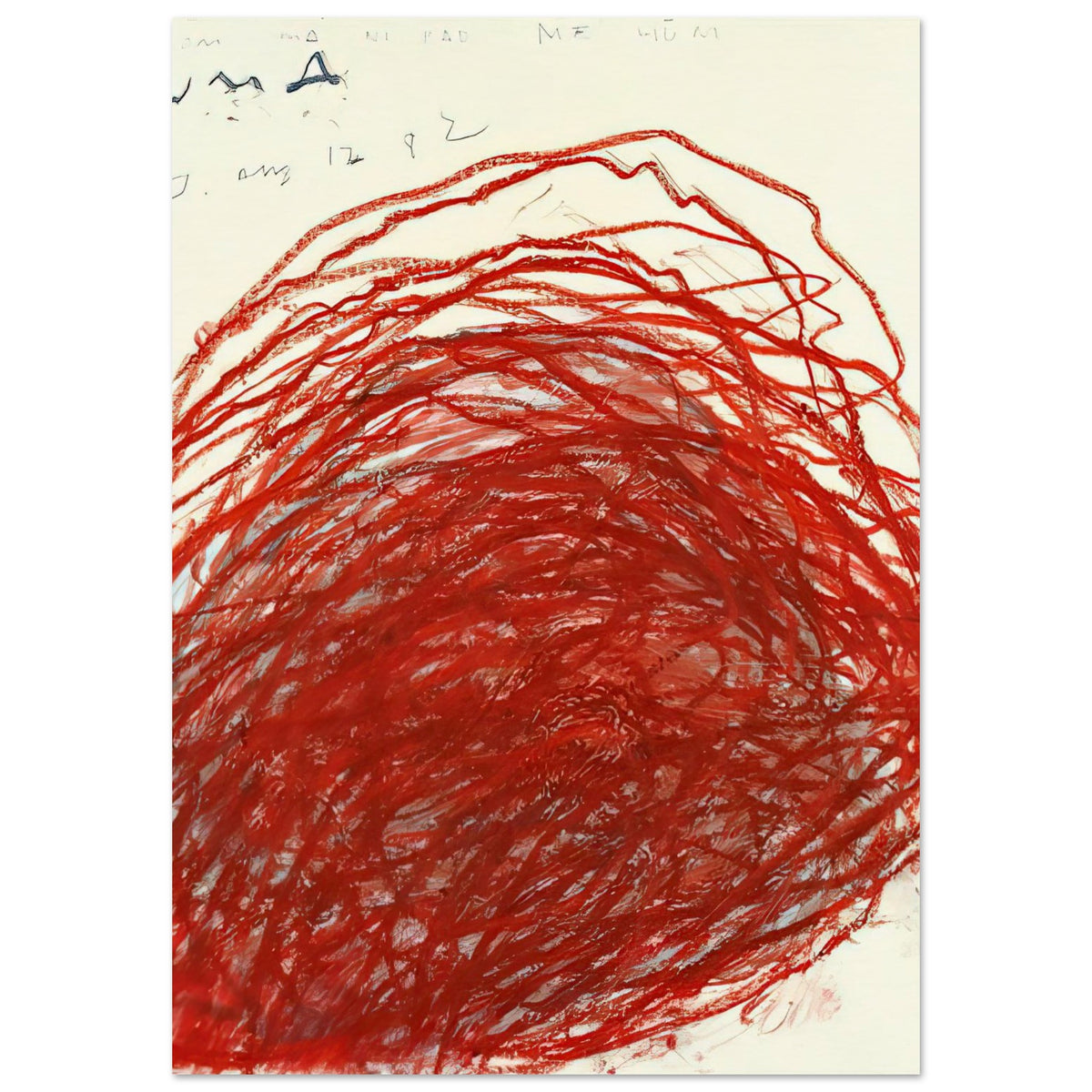 Suma by Cy Twombly, poster, layers of sweeping red and crimson lines that overlap, curve, 60x80 cm (24x32 in)