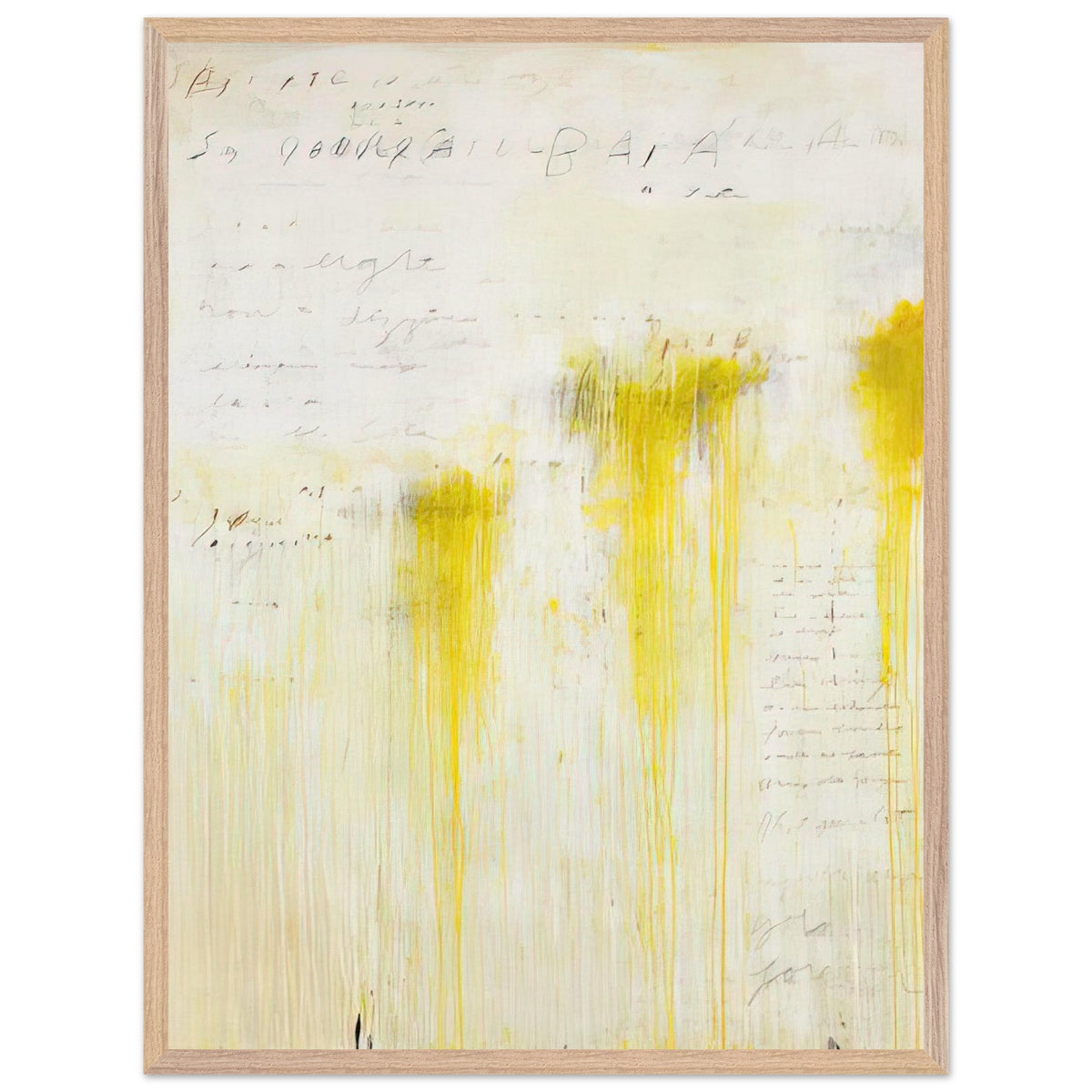 Quattro Stagioni II. Estate by Cy Twombly, framed art print, luminous yellow washes, subtle orange details, 70x100 cm (28x40 in), black frame