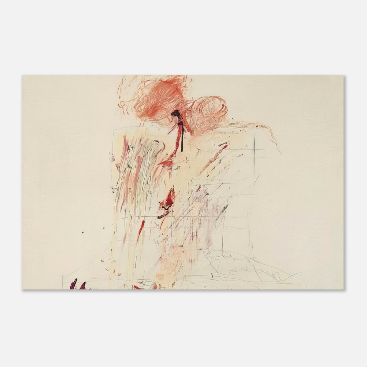 Death of Pompey (Rome) by Cy Twombly poster: This dramatic composition features expressive red and reddish-orange marks across a pale background….