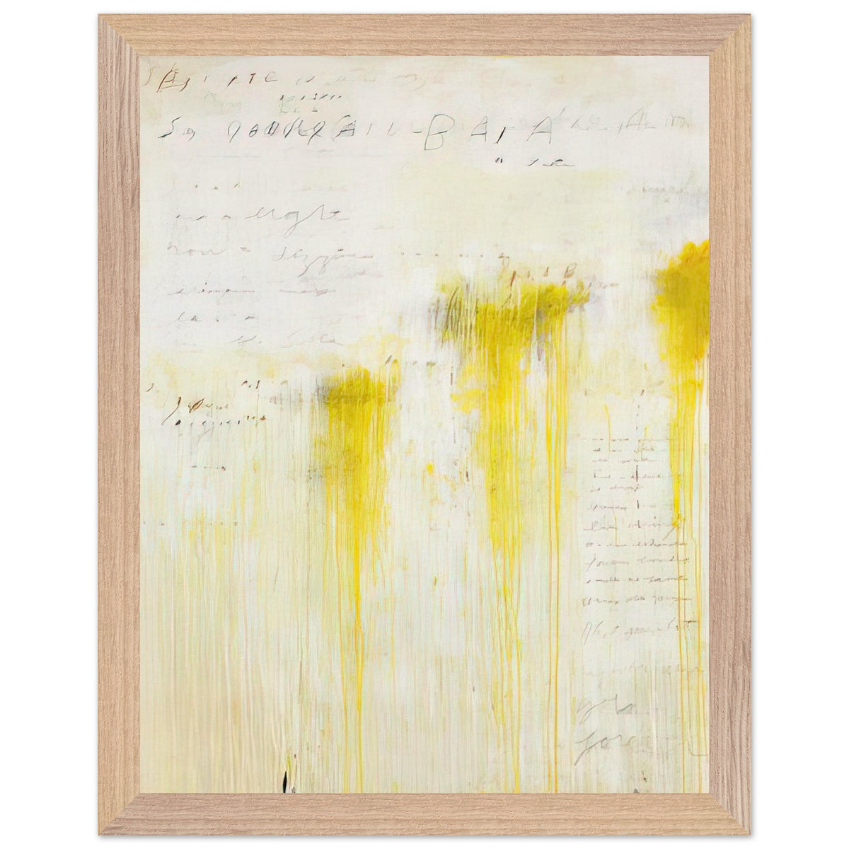 Quattro Stagioni II. Estate by Cy Twombly, framed art print, luminous yellow washes, subtle orange details, 27x35 cm (11x14 in), wood frame