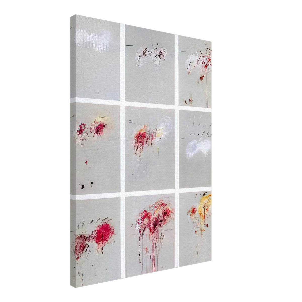 Nine Discourses on Commodus by Cy Twombly, canvas print, muted gray background with expressive red and crimson gestures, 60x75 cm (24x30 in)