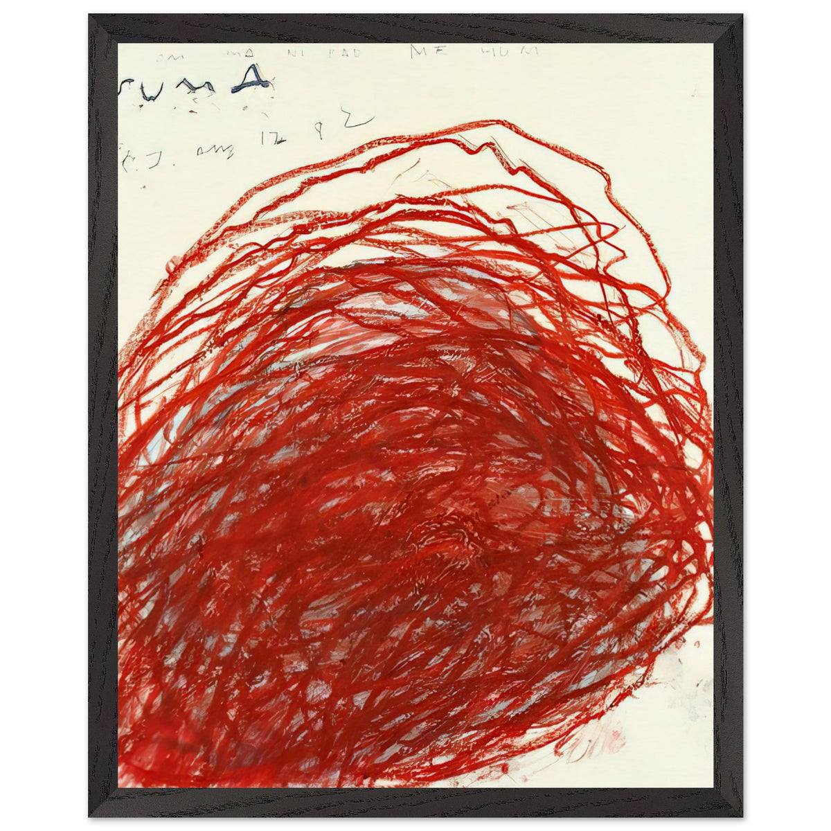 Suma by Cy Twombly, framed art print, sweeping red and crimson lines that overlap and curve across a warm, 60x80 cm (24x32 in), black frame