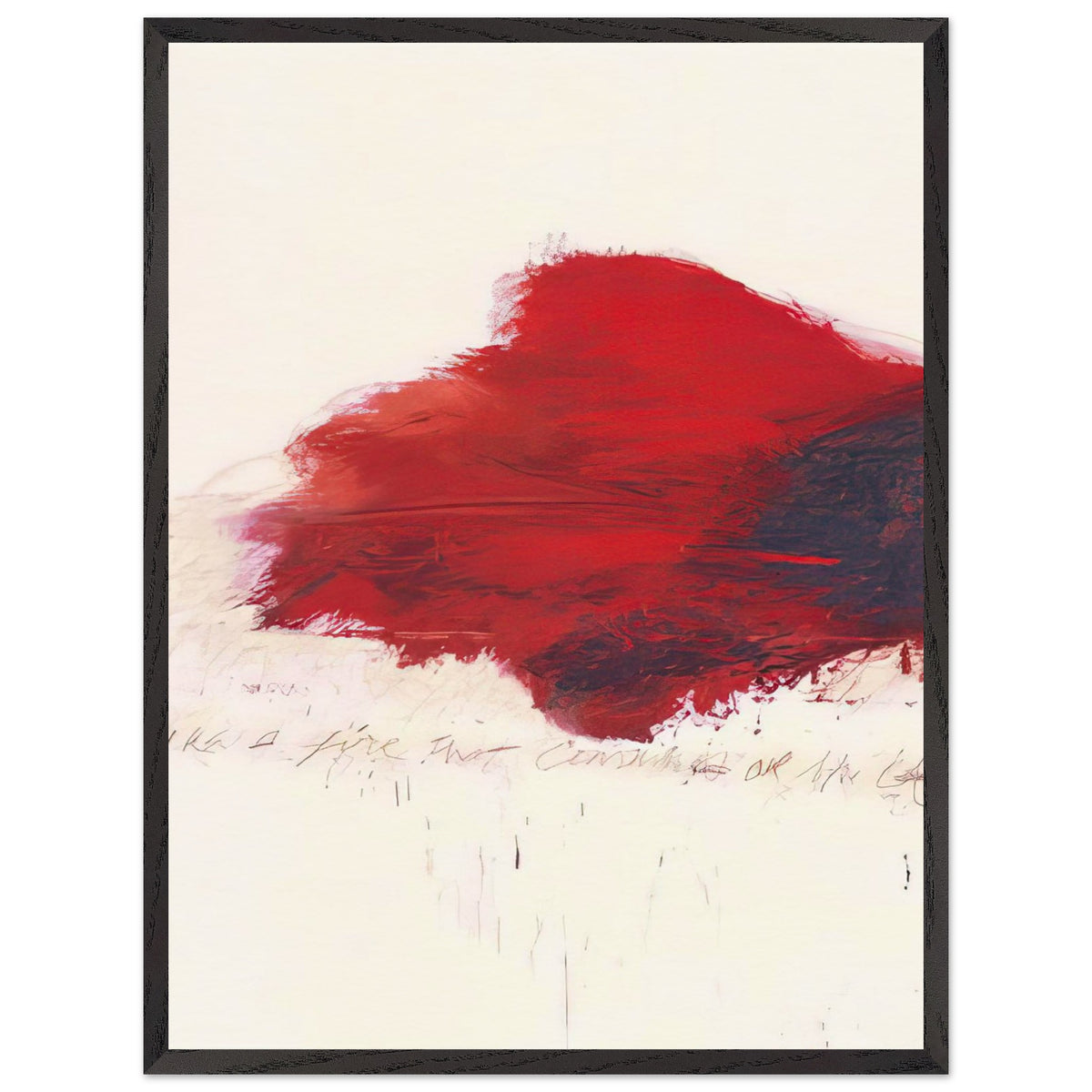 The Fire that Consumes All Before It by Cy Twombly, framed art print, 60x80 cm / 24x32″, White frame; a sweeping expanse of crimson red, layered brushstrokes