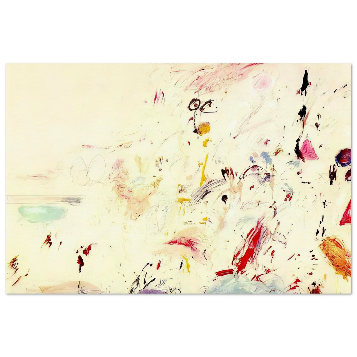 Bay of Naples by Cy Twombly poster, 40 × 60 cm / 16 × 24 in: a luminous cream background, delicate pencil-like marks, and spontaneous brushstrokes in red, pink….
