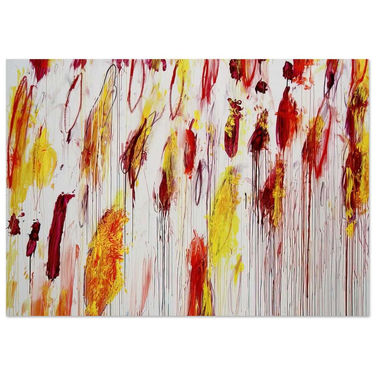 Lepanto, Part IV by Cy Twombly poster, 60 × 90 cm / 24 × 36 in: This expressive composition features vivid yellow, golden ochre, red, and deep burgundy marks against….