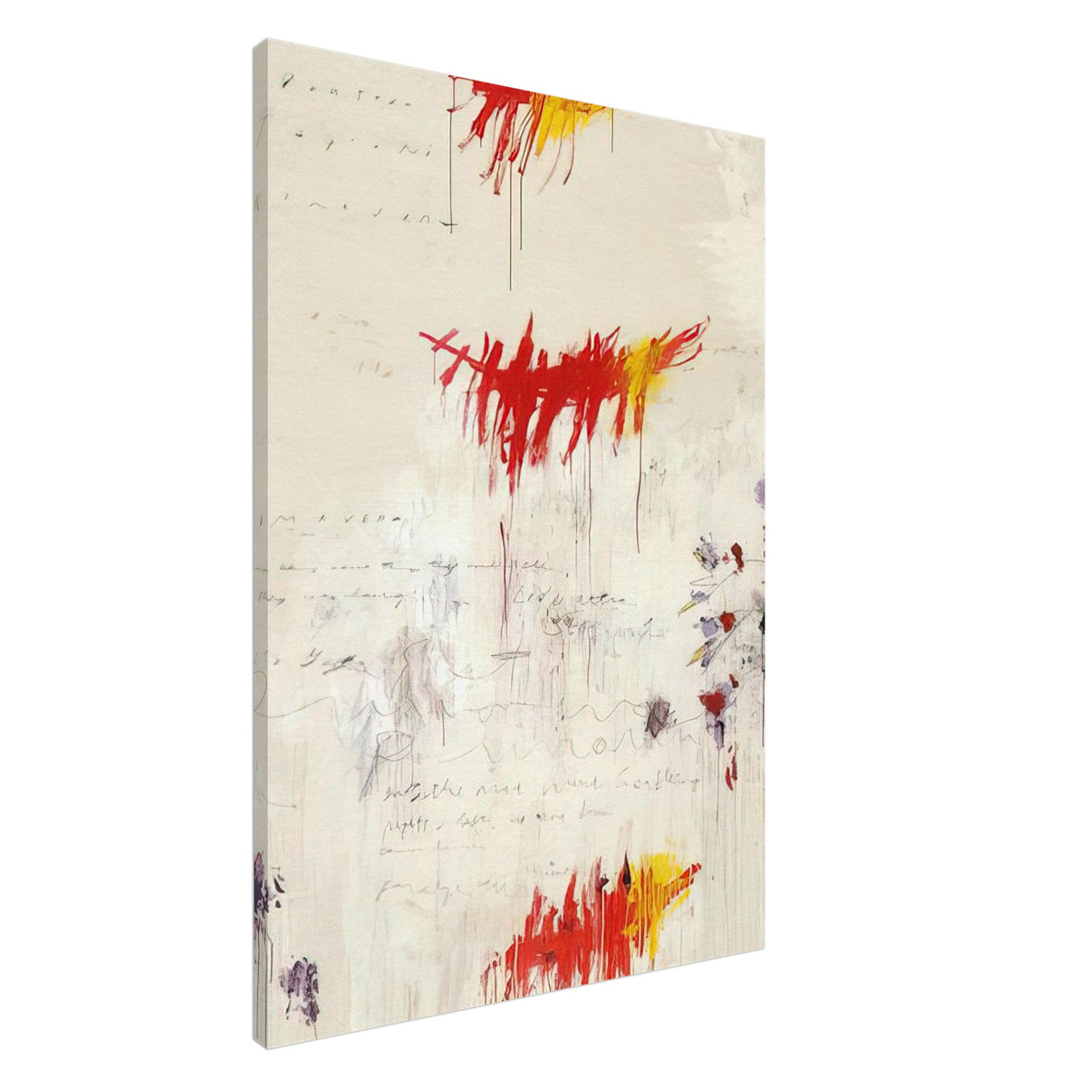 Quattro Stagioni I. Primavera by Cy Twombly, canvas print, vibrant red and yellow brushstrokes with delicate purple and green, 45x60 cm (18x24 in)