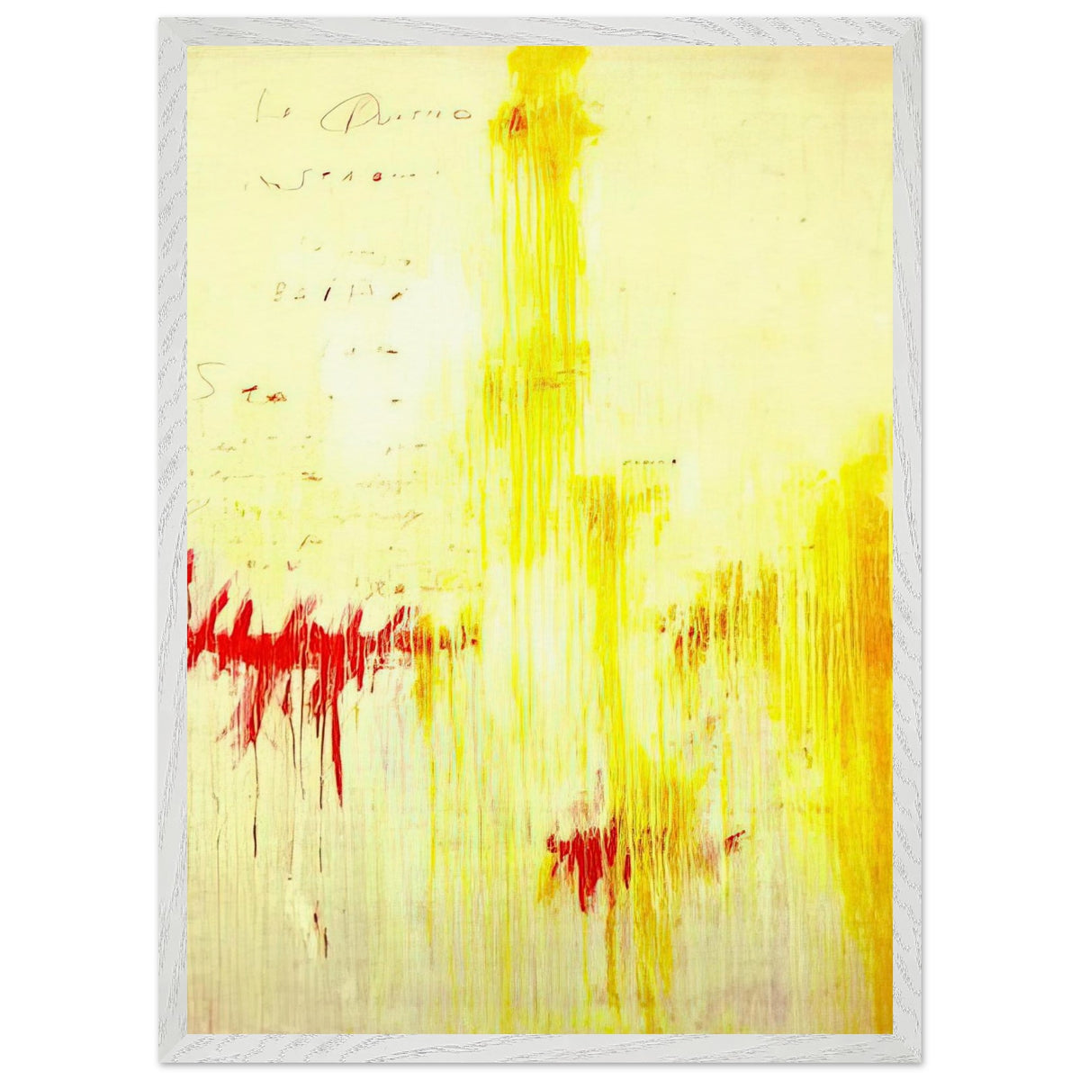 Quattro Stagioni I. Estate by Cy Twombly, framed art print, luminous yellow washes, energetic red brushstrokes, 50x70 cm (20x28 in), white frame