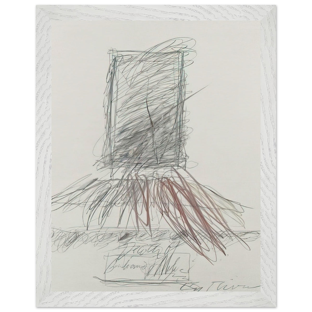 Anabasis (Xenophon) by Cy Twombly, framed art print, 50x70 cm / 20x28″, White frame; energetic black strokes, delicate looping lines, warm orange accents