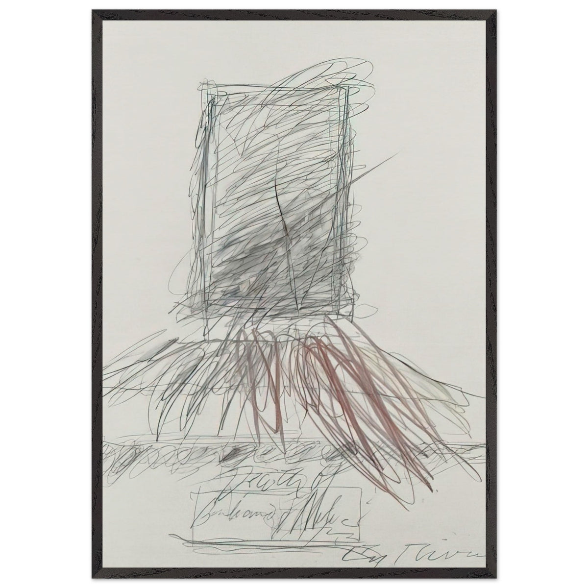 Anabasis (Xenophon) by Cy Twombly, framed art print, 27x35 cm / 11x14″, White frame; energetic black strokes, delicate looping lines, warm orange accents