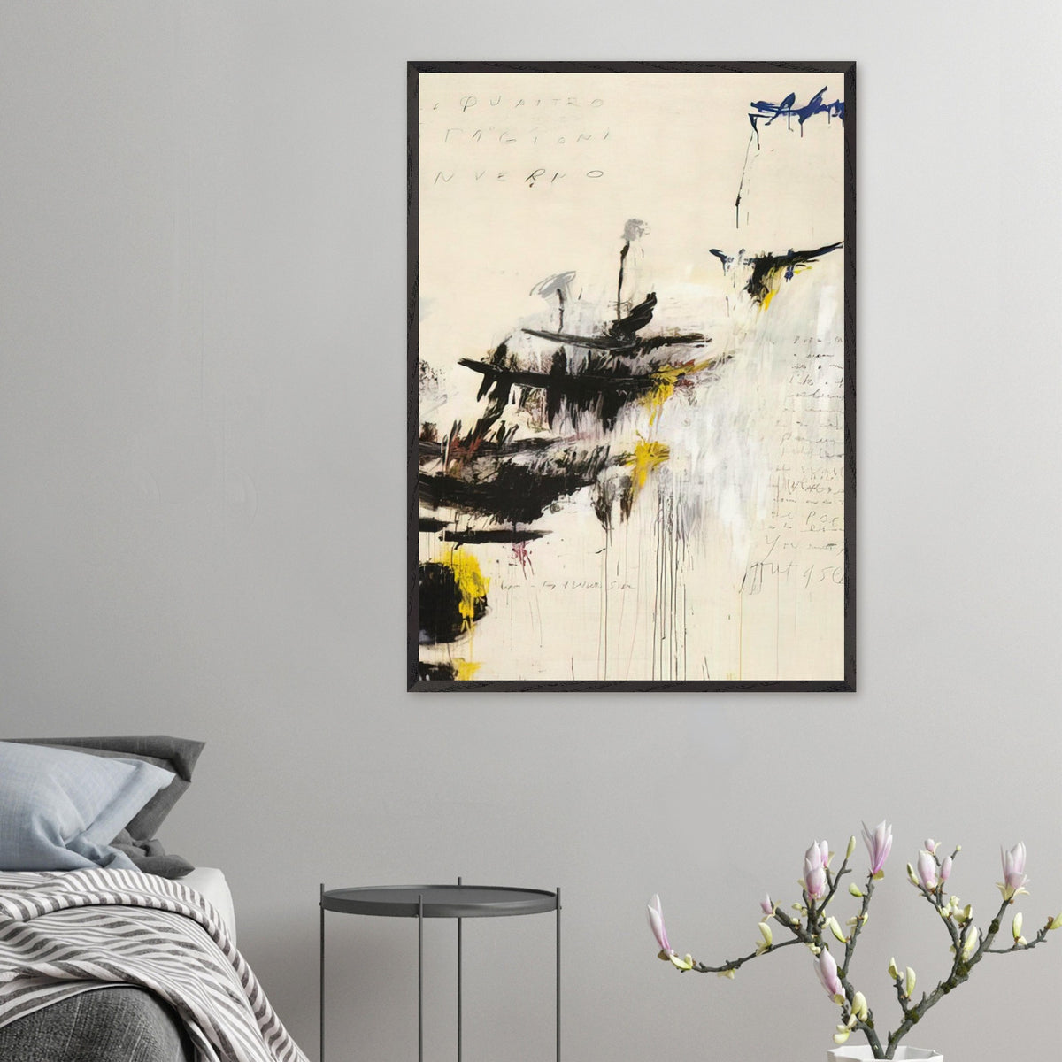 Quattro Stagioni I. Inverno by Cy Twombly, framed art print, bold black brushstrokes, flowing paint drips