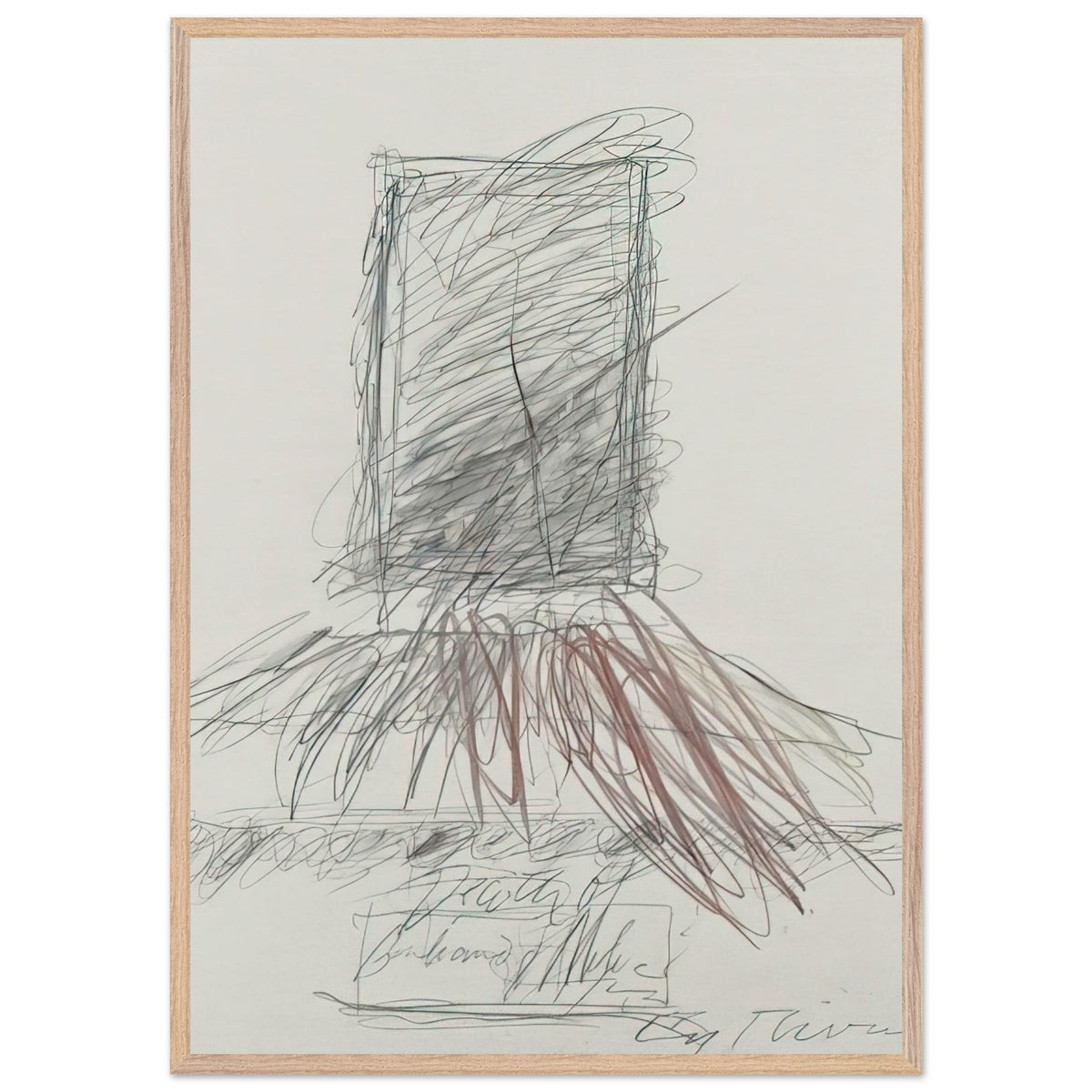 Anabasis (Xenophon) by Cy Twombly, framed art print, 70x100 cm / 28x40″, Black frame; energetic black strokes, delicate looping lines, warm orange accents