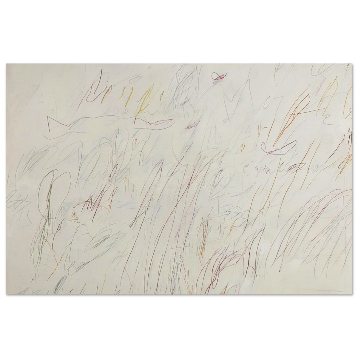 Olympia by Cy Twombly poster, 50 × 70 cm / 20 × 28 in: This expressive composition features a pale ivory background covered with delicate pencil-like lines….