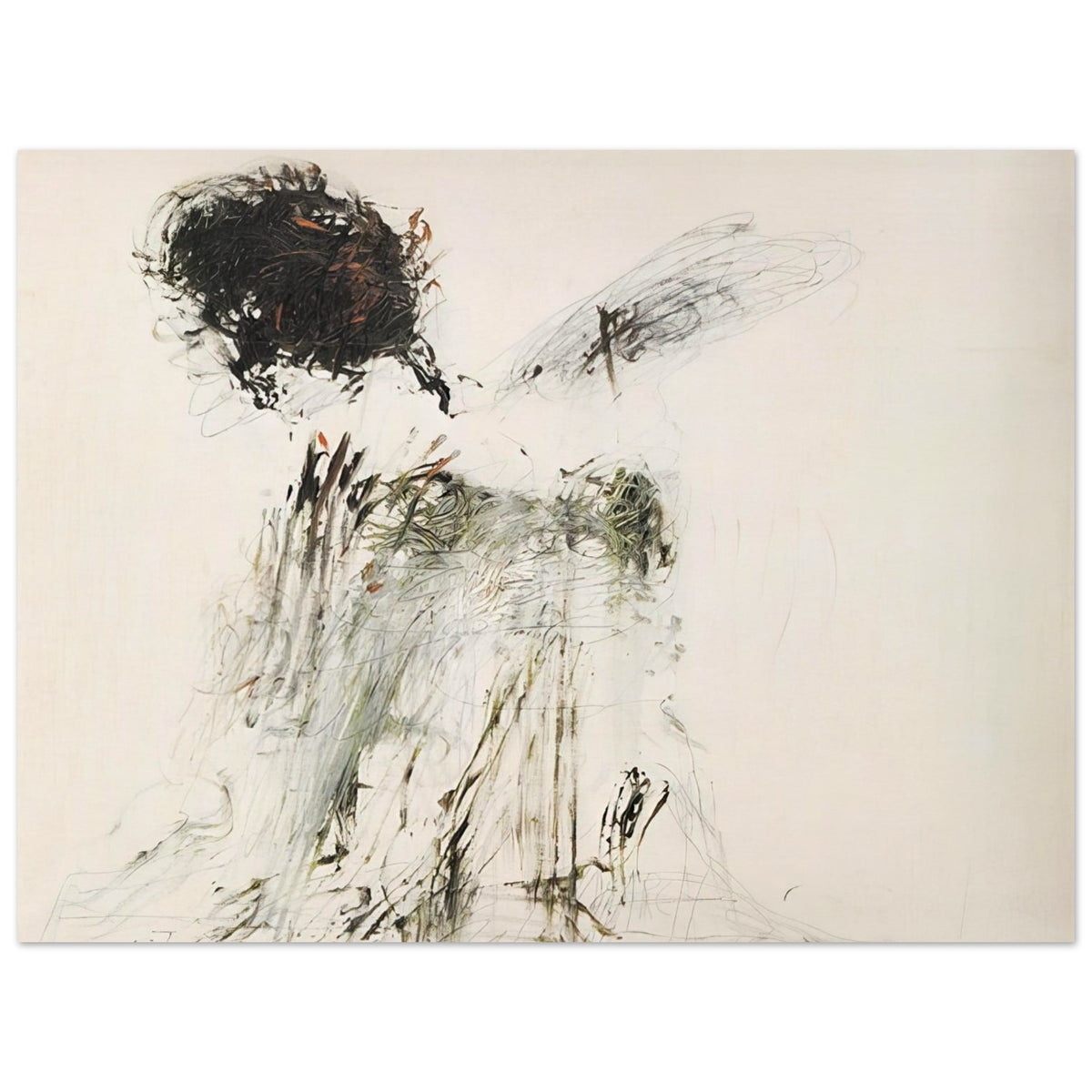 Ides of March by Cy Twombly poster, 75 × 100 cm / 30 × 40 in: This expressive composition features a pale, warm background contrasted with bold black brushstrokes….