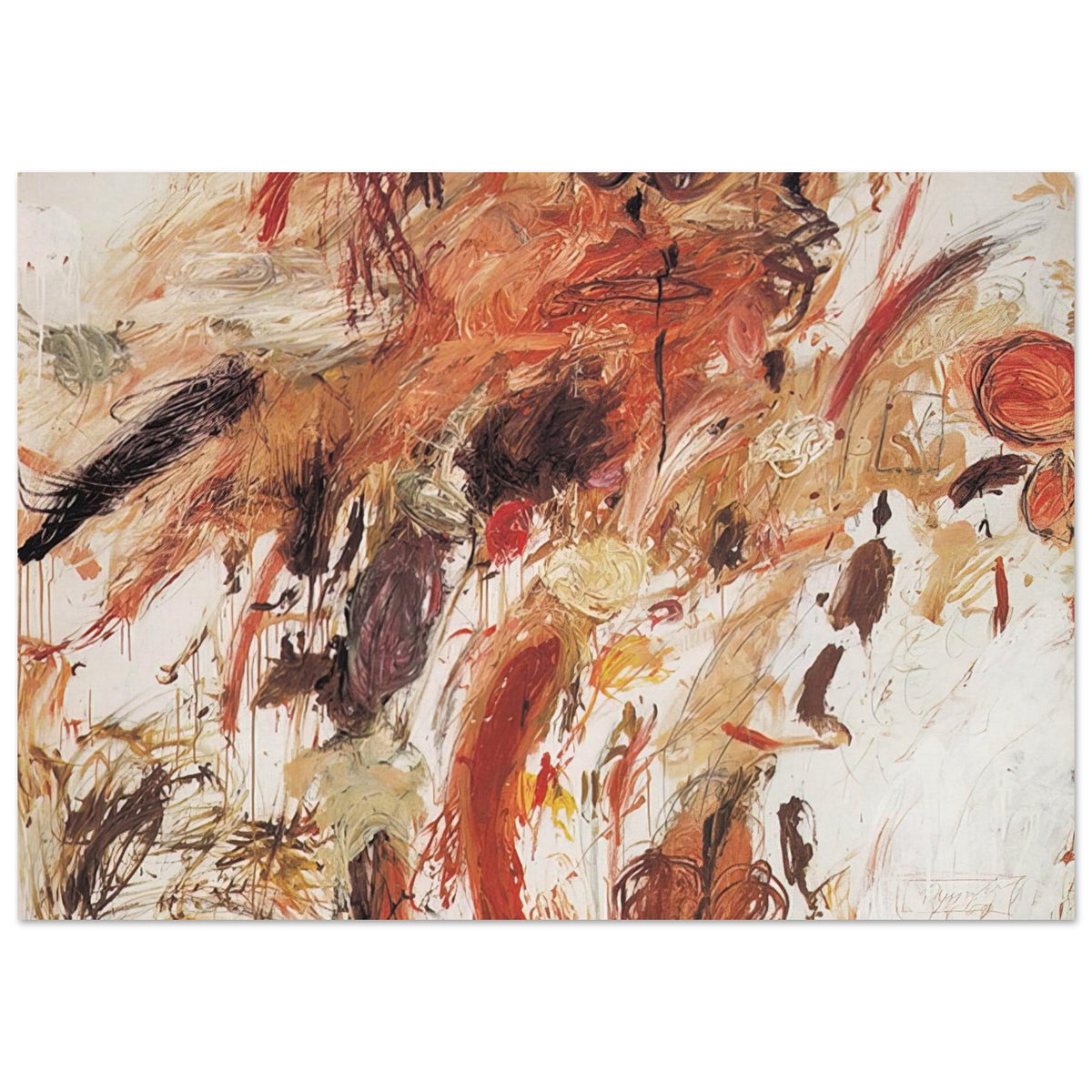Ferragosto V by Cy Twombly poster, 75 × 100 cm / 30 × 40 in: This expressive composition features energetic brushstrokes, spontaneous scribbles….