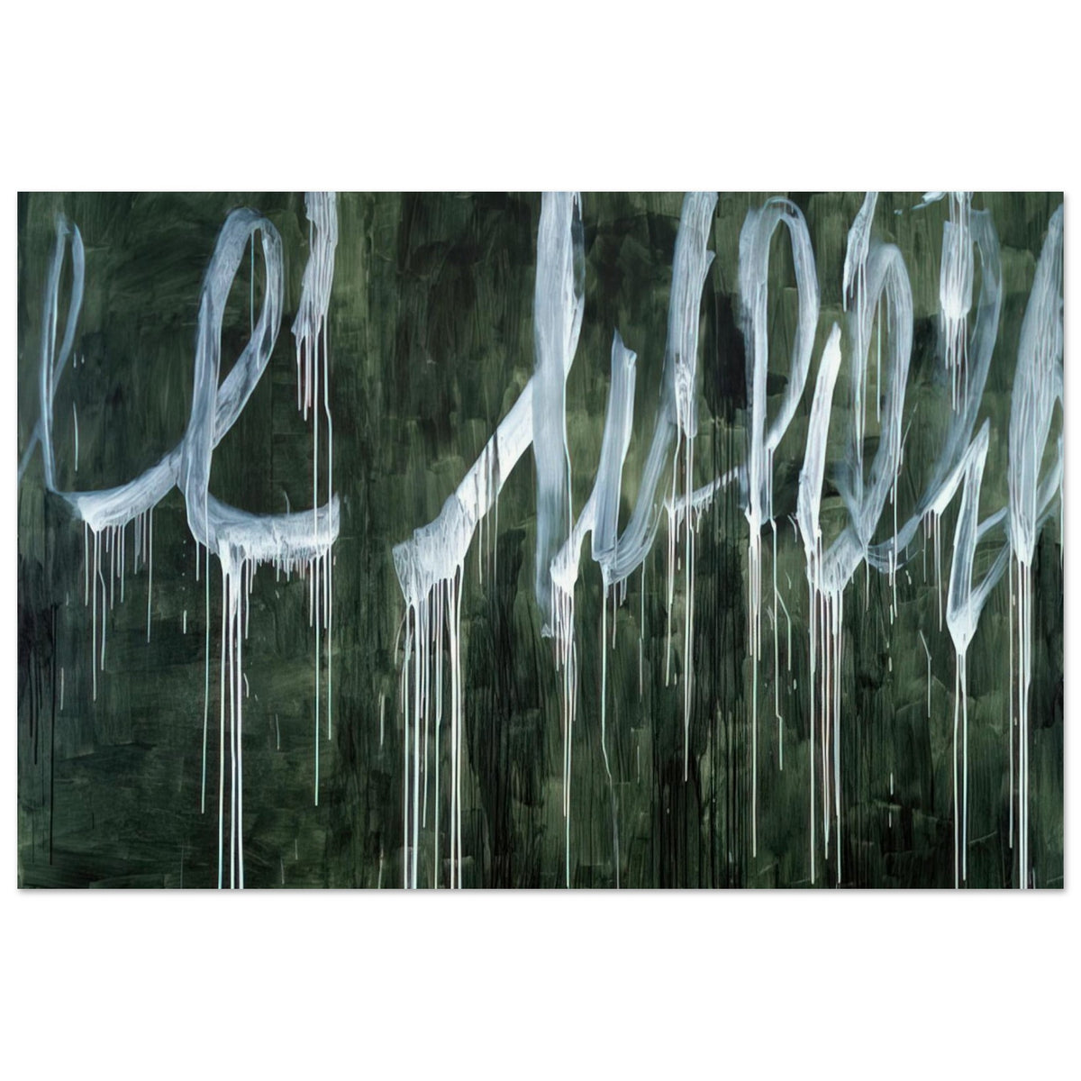 III Notes from Salalah (Note I) by Cy Twombly poster, A3 (29.7 × 42 cm): a deep forest-green background covered with oversized, flowing white loops and sweeping calligraphic….