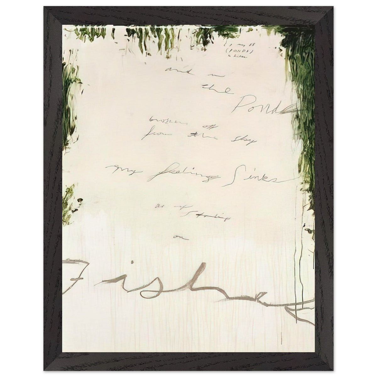 Untitled (A Painting in Nine Parts), Part I by Cy Twombly, framed art print, pale, open central field surrounded by expressive dark green, 70x100 cm (28x40 in), wood frame