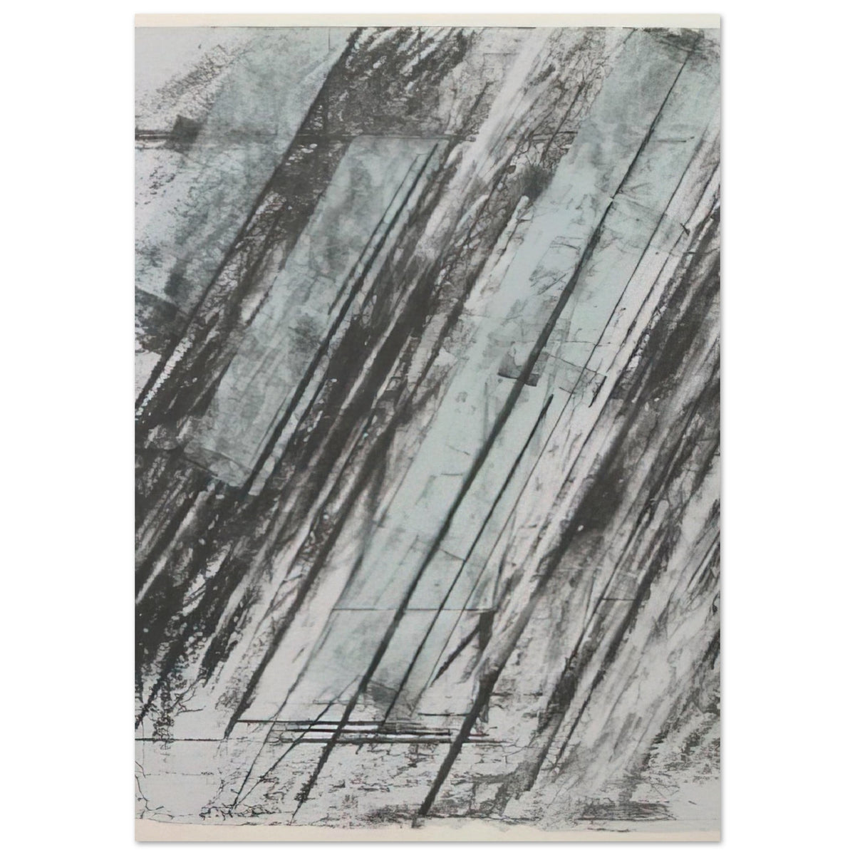 Untitled (Bastian 38) by Cy Twombly, poster, sweeping diagonal strokes, layered black and gray marks, 75x100 cm (30x40 in)