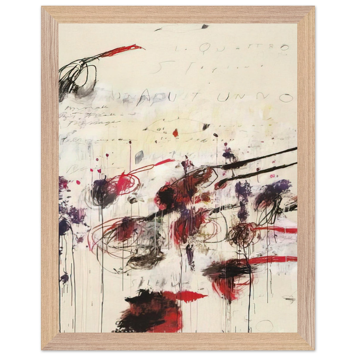 Quattro Stagioni: Autunno by Cy Twombly, framed art print, sweeping brushstrokes, spontaneous scribbles, 50x70 cm (20x28 in), black frame