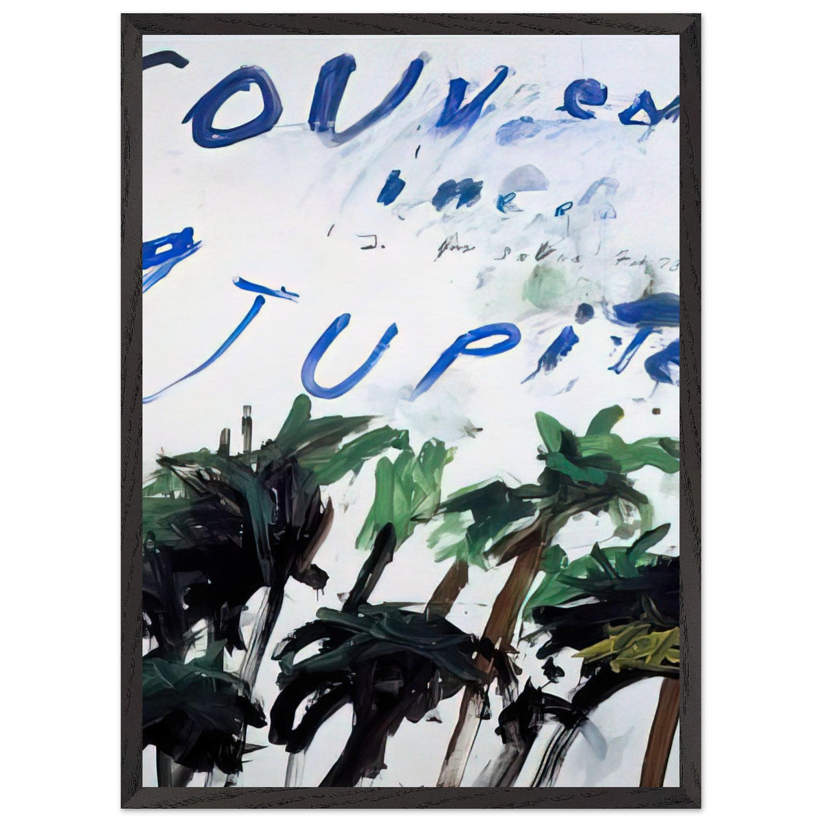 Souvenir of Jupiter by Cy Twombly, framed art print, handwritten lettering, gestural abstraction, 40x50 cm (16x20 in), black frame