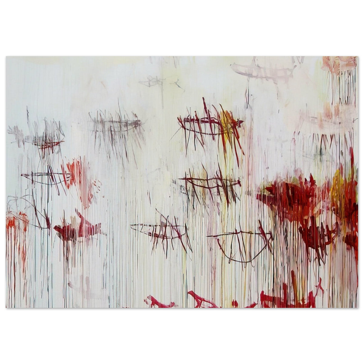 Lepanto, Part IX by Cy Twombly poster, 50 × 70 cm / 20 × 28 in: This expressive composition features an expansive pale background covered with delicate black lines….