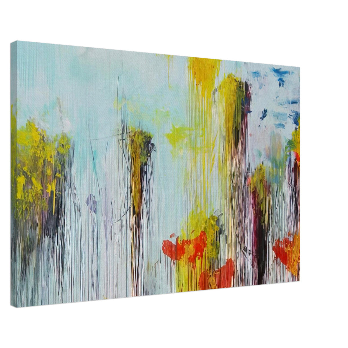 Lepanto, Part VII by Cy Twombly canvas print, 50 × 75 cm / 20 × 30 in: This striking composition features a pale blue background covered with flowing vertical paint drips….