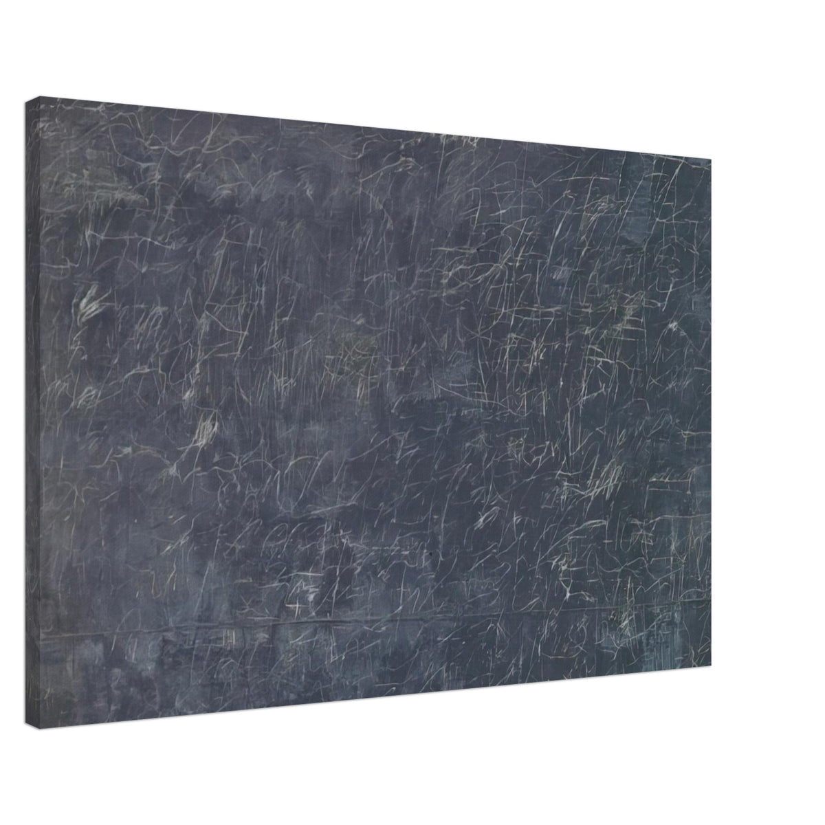 Panorama by Cy Twombly canvas print, 50 × 75 cm / 20 × 30 in: a dark charcoal-gray background covered with a dense web of delicate white and pale gray lines.