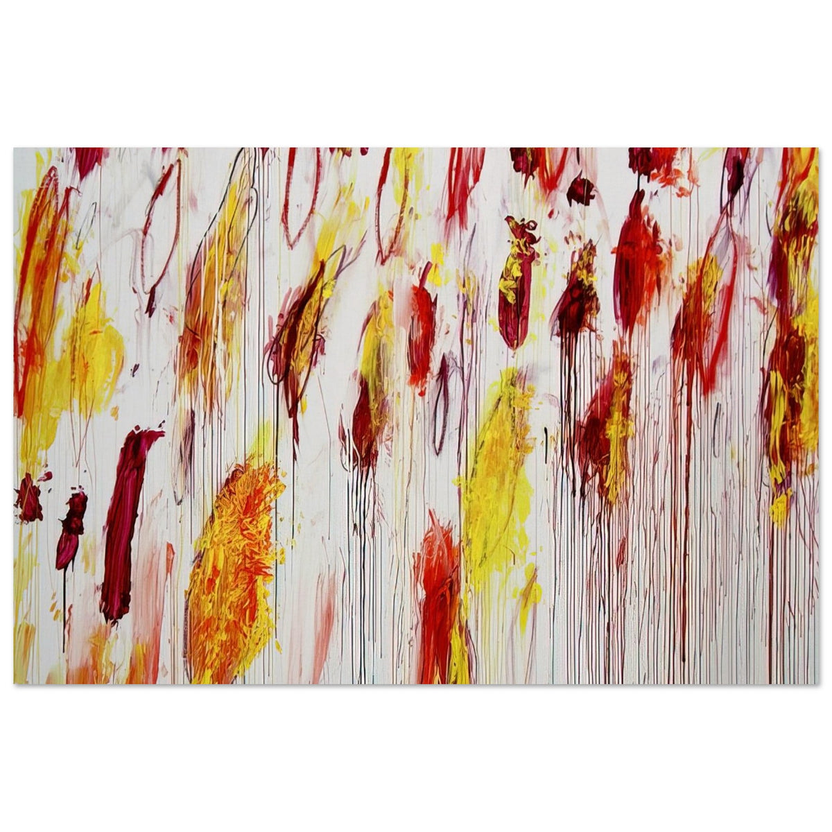 Lepanto, Part IV by Cy Twombly poster, 30 × 40 cm / 12 × 16 in: This expressive composition features vivid yellow, golden ochre, red, and deep burgundy marks against….