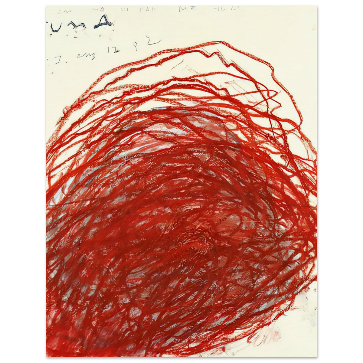 Suma by Cy Twombly, poster, layers of sweeping red and crimson lines that overlap, curve, A0 (84.1 x 118.9 cm)