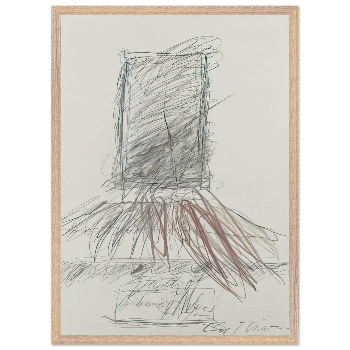 Anabasis (Xenophon) by Cy Twombly, framed art print, 40x50 cm / 16x20″, White frame; energetic black strokes, delicate looping lines, warm orange accents