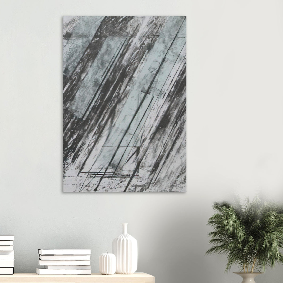 Untitled (Bastian 38) by Cy Twombly, canvas print, sweeping diagonal strokes, textured black and gray marks