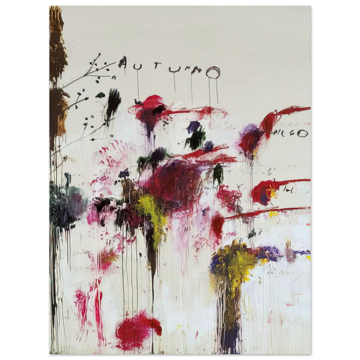 Quattro Stagioni II. Autunno by Cy Twombly, poster, energetic red and crimson brushstrokes, rich purple and burgundy, 50x70 cm (20x28 in)