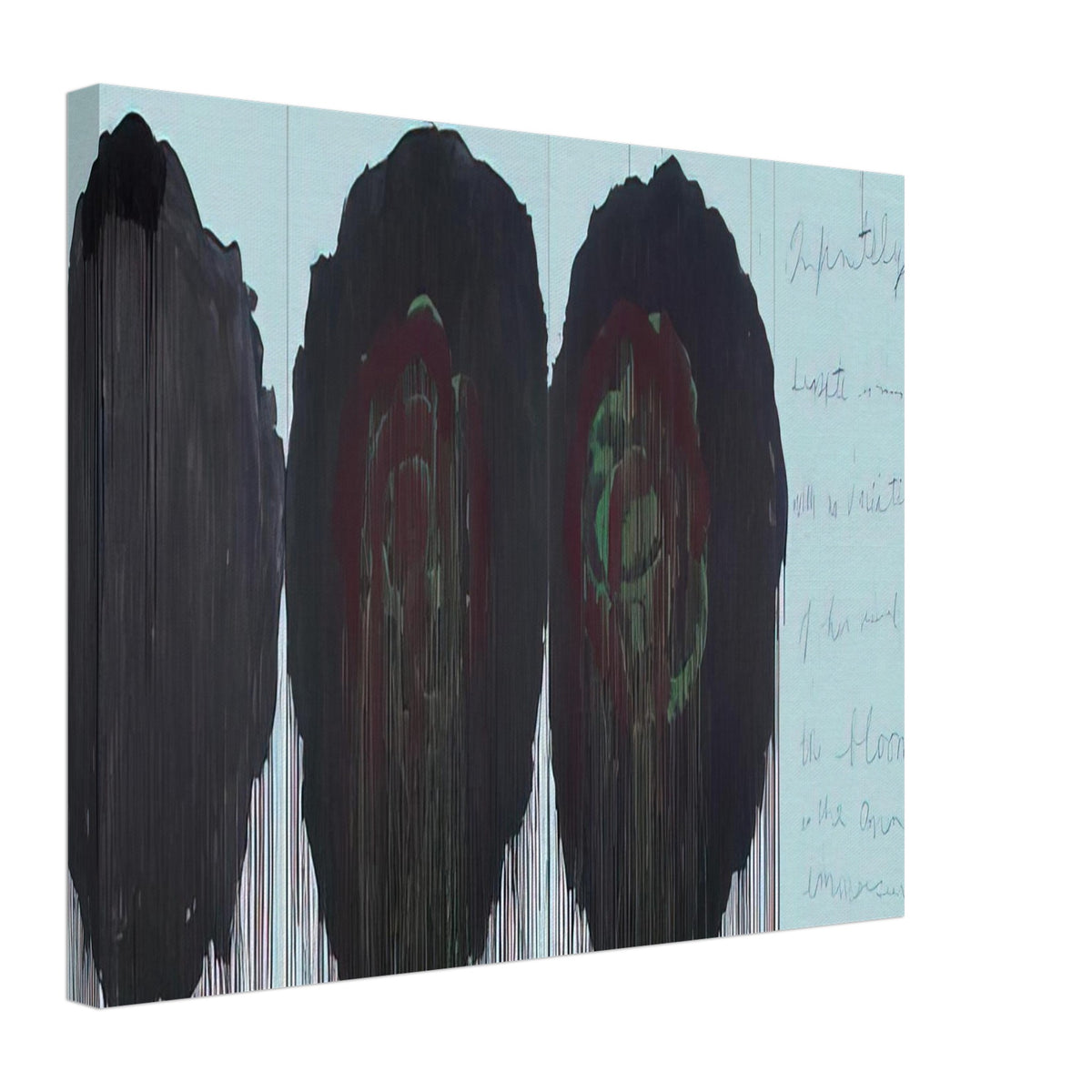 The Rose (V) by Cy Twombly canvas print, 50 × 75 cm / 20 × 30 in: This striking composition features three large, rose-inspired forms dominated by black, burgundy….