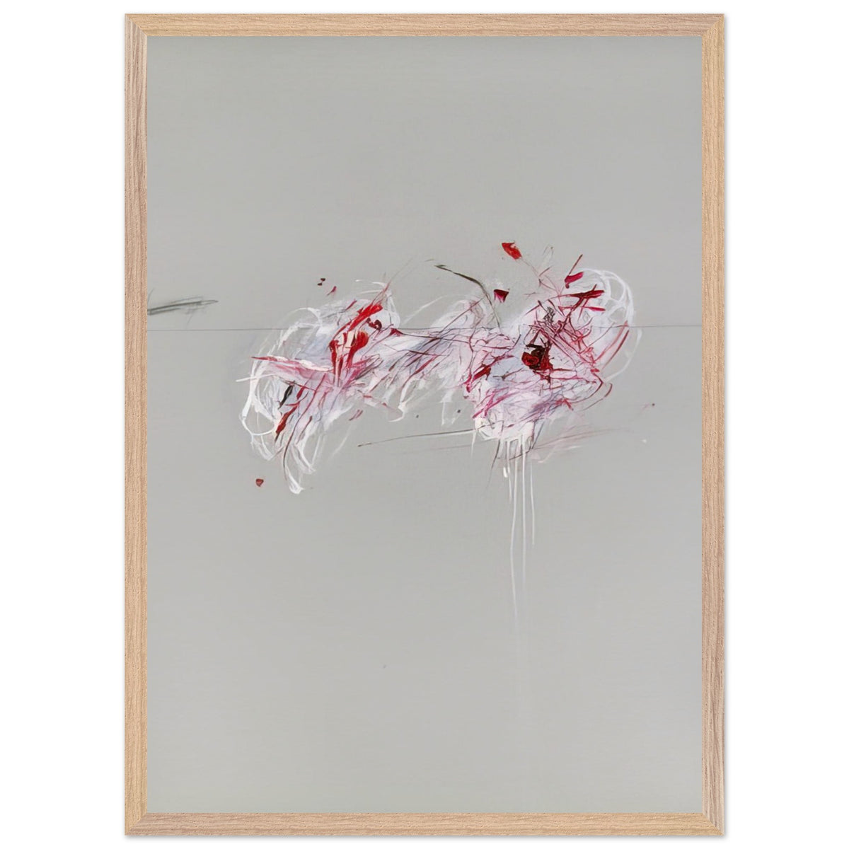 Nine Discourses on Commodus, Part II by Cy Twombly, framed art print, 70x100 cm / 28x40″, White frame; a restrained gray background, expressive red and crimson forms