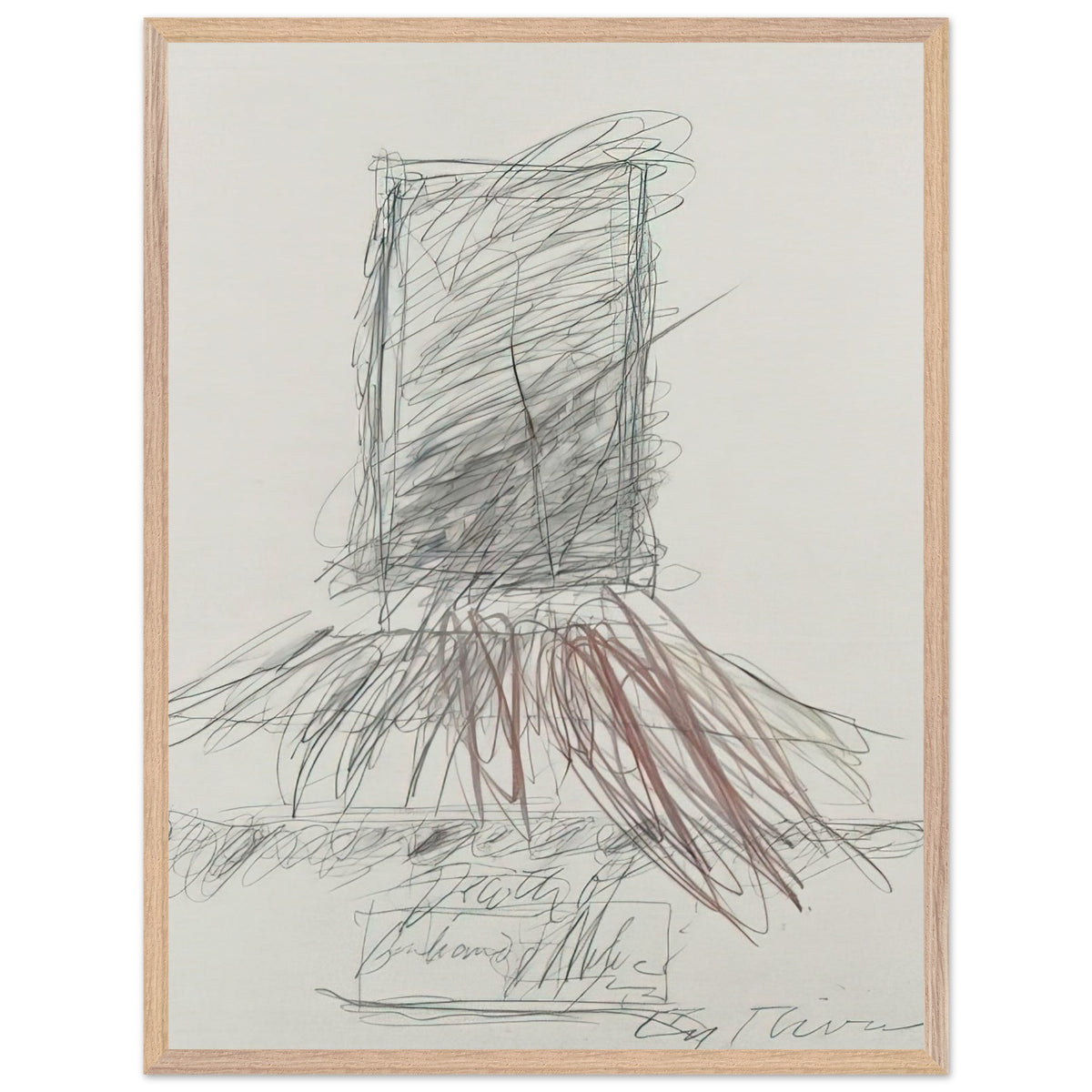 Anabasis (Xenophon) by Cy Twombly, framed art print, 40x50 cm / 16x20″, Black frame; energetic black strokes, delicate looping lines, warm orange accents
