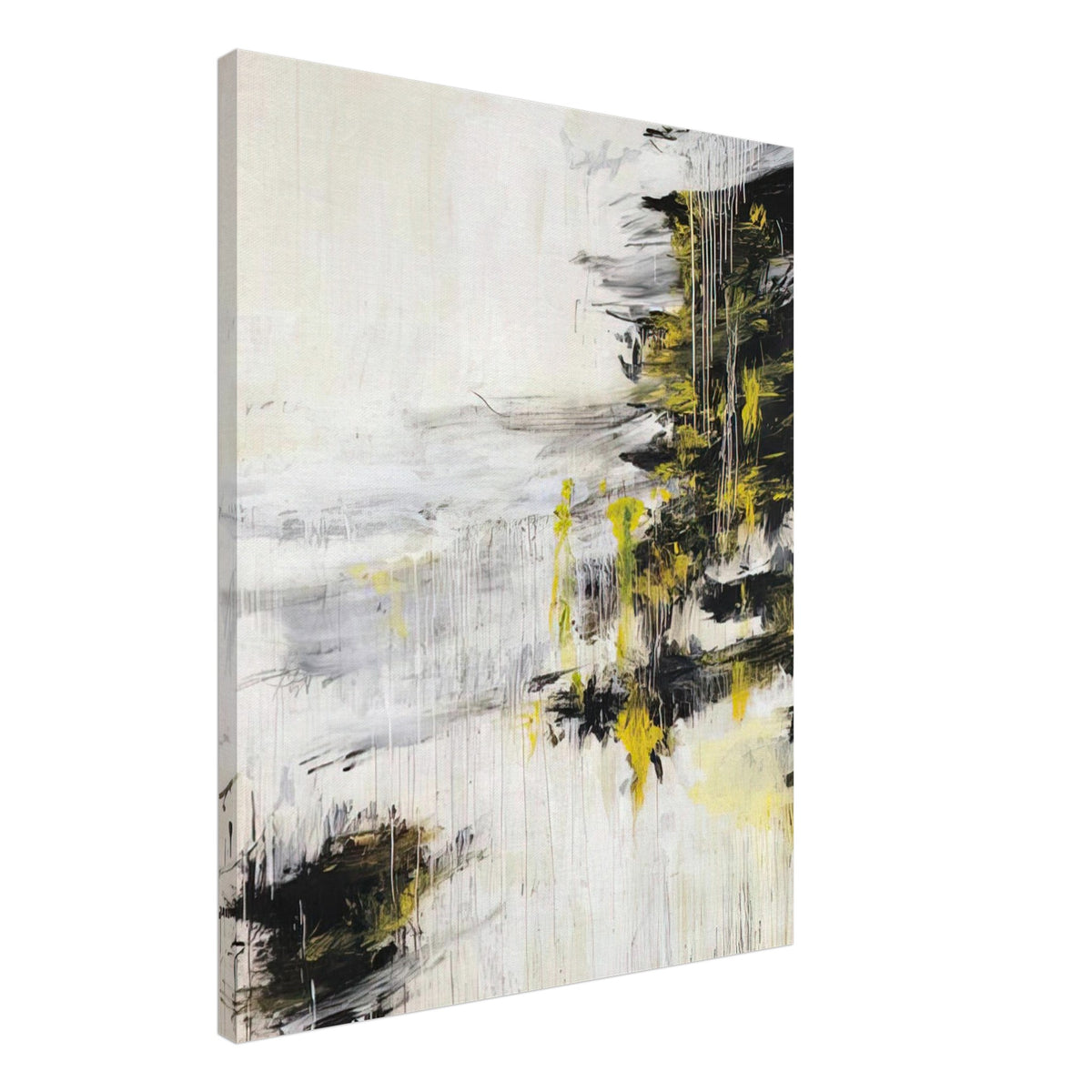 Quattro Stagioni II. Inverno by Cy Twombly, canvas print, bold black brushstrokes, flowing white and gray paint, 60x75 cm (24x30 in)
