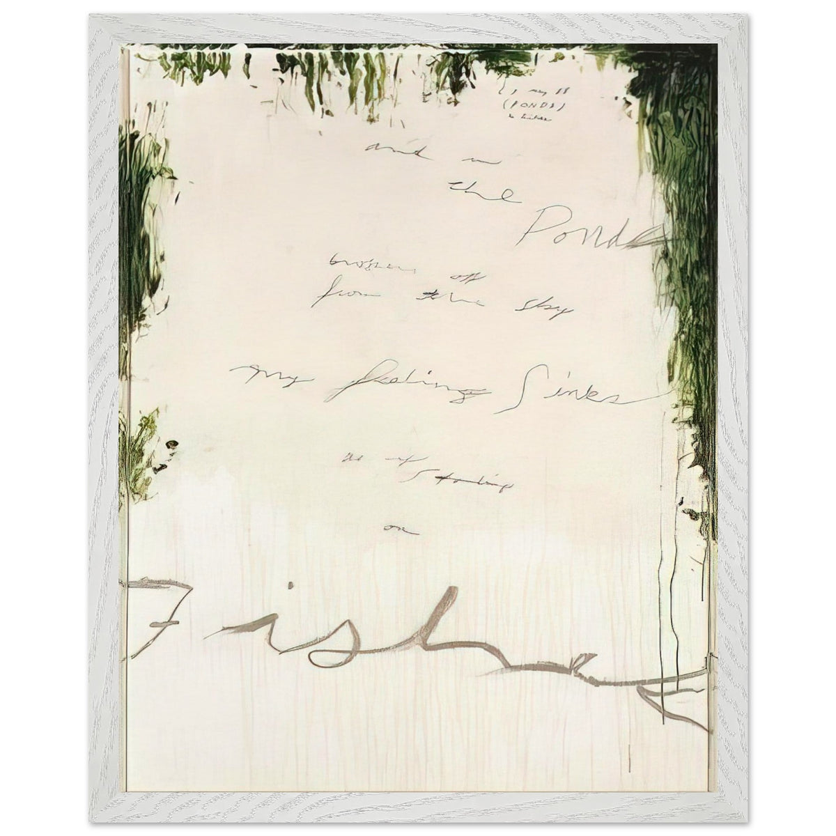 Untitled (A Painting in Nine Parts), Part I by Cy Twombly, framed art print, pale, open central field surrounded by expressive dark green, 50x70 cm (20x28 in), black frame