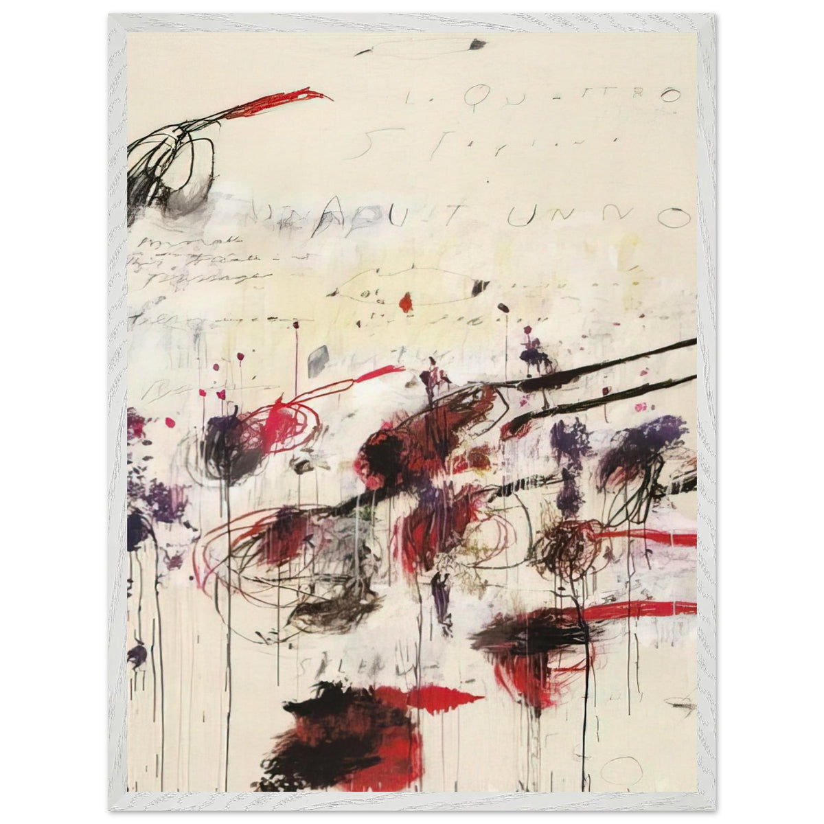 Quattro Stagioni: Autunno by Cy Twombly, framed art print, sweeping brushstrokes, spontaneous scribbles, 70x100 cm (28x40 in), white frame