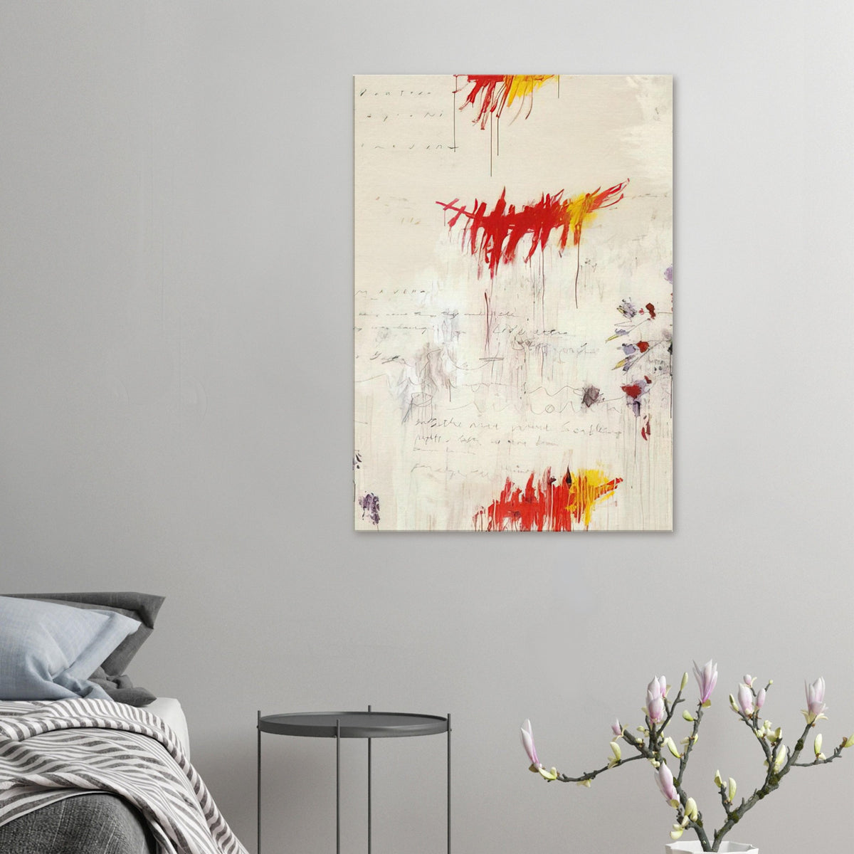 Quattro Stagioni I. Primavera by Cy Twombly, canvas print, vibrant red and yellow brushstrokes with delicate purple and green