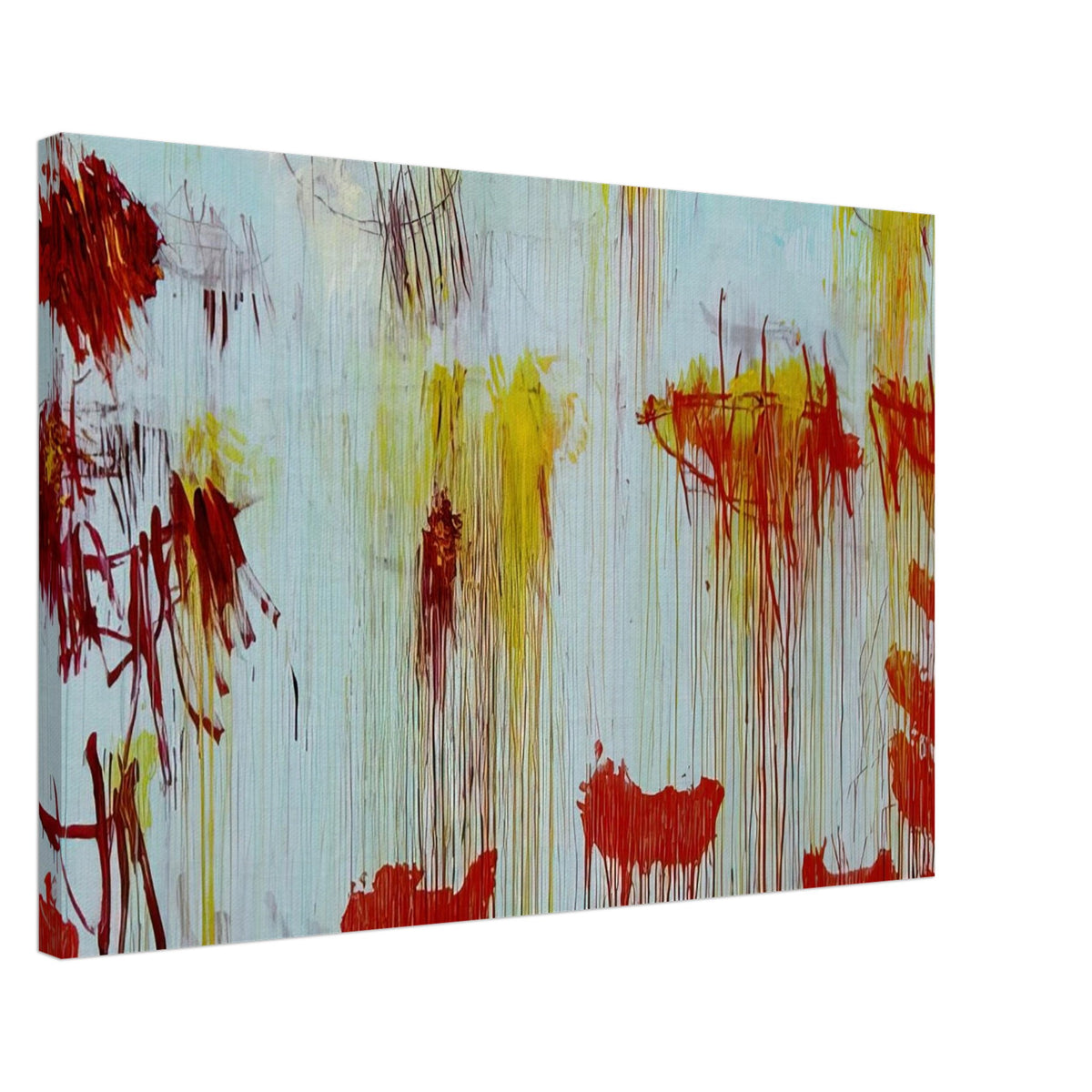 Lepanto, Part XI by Cy Twombly canvas print, 70 × 100 cm / 28 × 40 in: This striking composition features a pale turquoise background layered with vivid yellow, golden ochre….