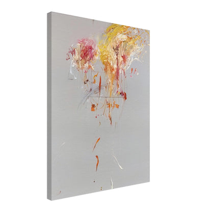 Nine Discourses on Commodus, Part IX by Cy Twombly, canvas print, soft gray background, gestural yellow and golden strokes, 70x100 cm (28x40 in)