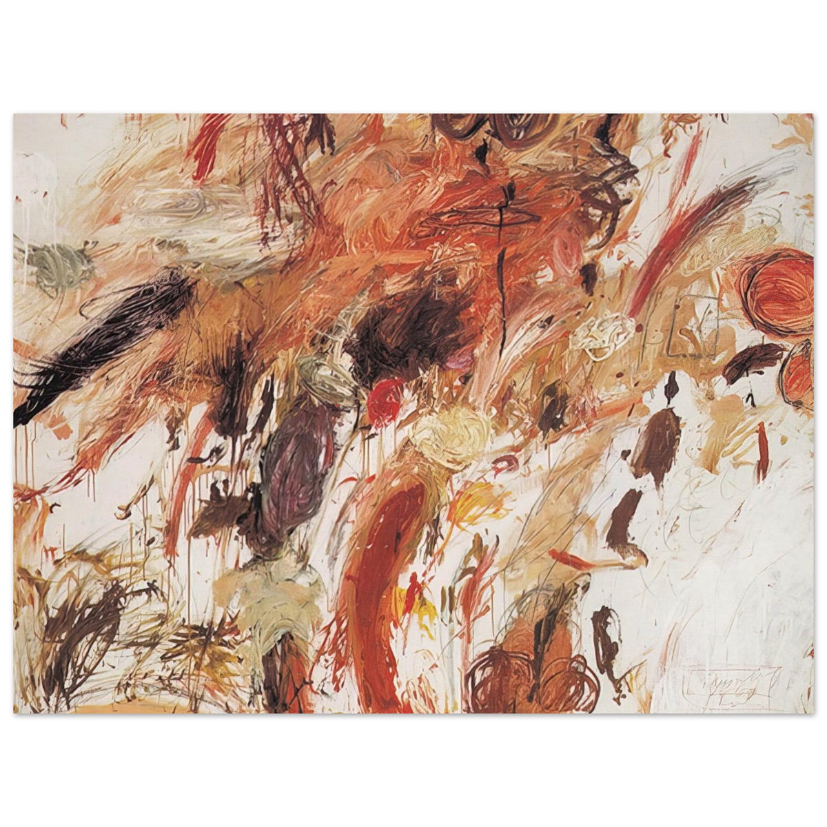 Ferragosto V by Cy Twombly poster, 60 × 90 cm / 24 × 36 in: This expressive composition features energetic brushstrokes, spontaneous scribbles….